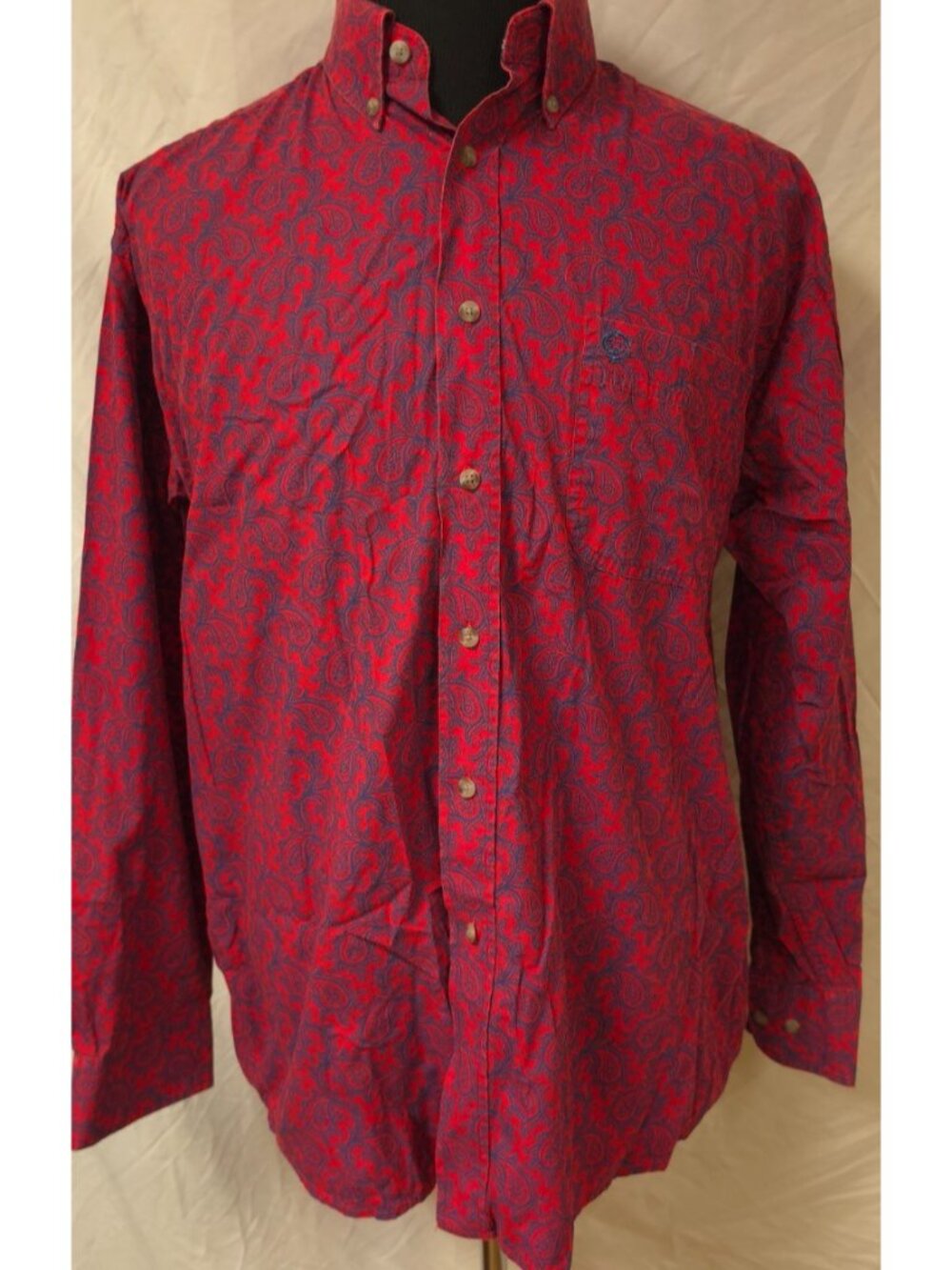 George Strait Wrangler Cowboy Cut Collection Mens Large Red Paisley Button Shirt